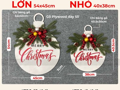 Bảng treo cửa giáng sinh lá PE dáng trái châu [2 Size - 3 màu] X-BTRC-40